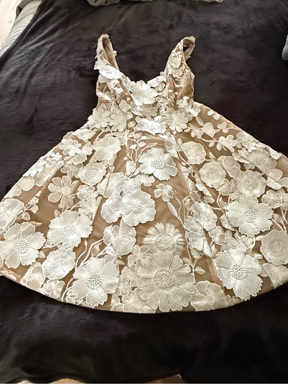 Bronx and Banco Cream Floral Lace Mini Dress